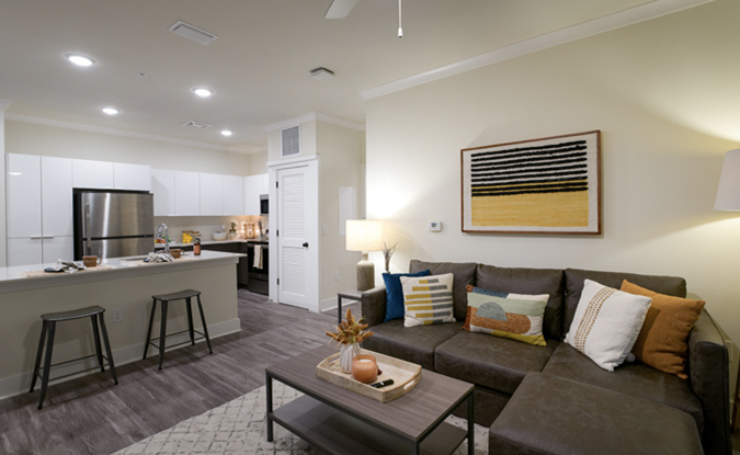 Apartment's modern kitchen and living room