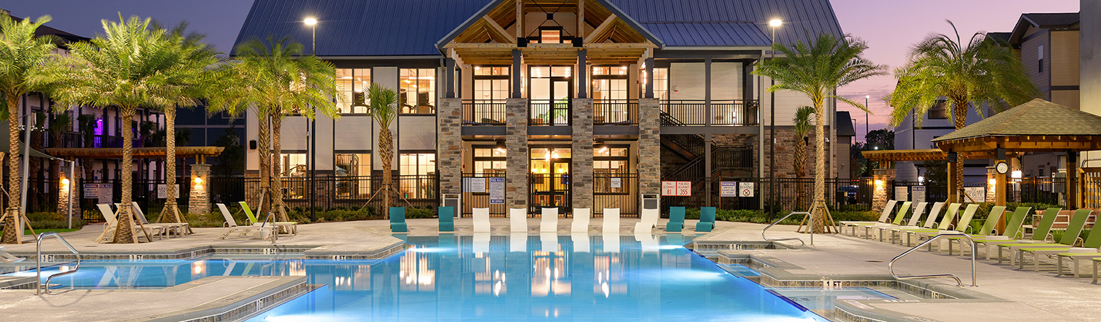 poolside in the evening